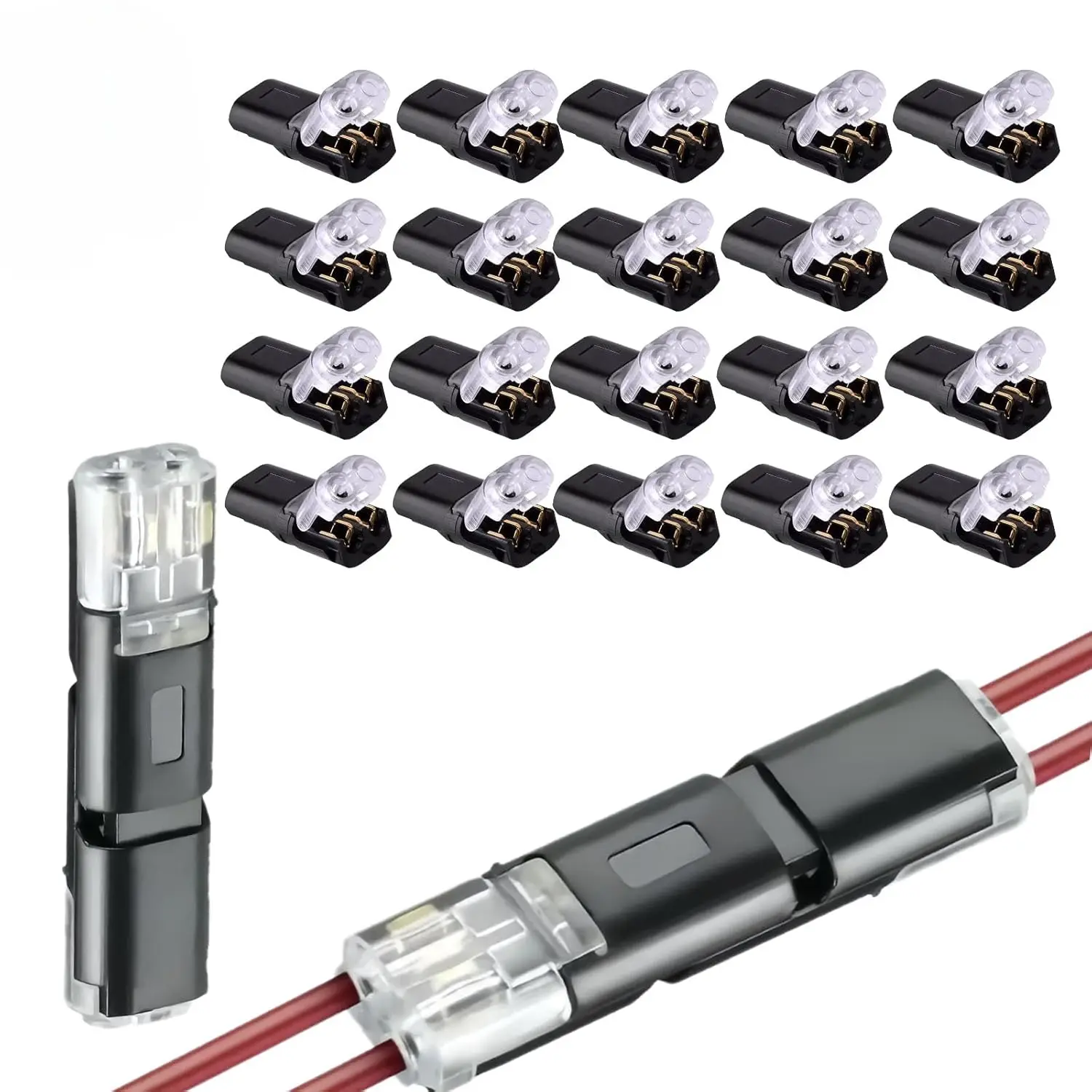 Wire Connectors, Double Wire Plug in Connector with Locking Buckle, Low Voltage Wire Connector, LED Light Strip Connectors 2 Pin - Quick Connect, No Wire Stripping Cutting (20PCS)