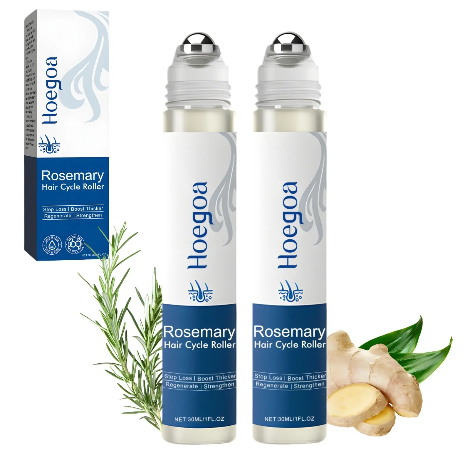 2 Counts/set Hair Essential Serum Cycle Roller with Rosemary Oil, Plant Essential Oil Extract, Rosemary Scalp Tonic Hair Thickening Serum for Thicker, Fuller Hair, Scalp Treatment Serum for Women and Men, Haircare Product