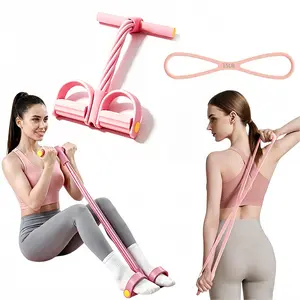 2-in-1 Women Home Fitness Kit: Figure 8 Yoga Puller & 6-Strand Abdominal Crunch Assist, Full Body Workout for Shoulders Back Core Legs, Home Gym Exercise for Core & Full Body