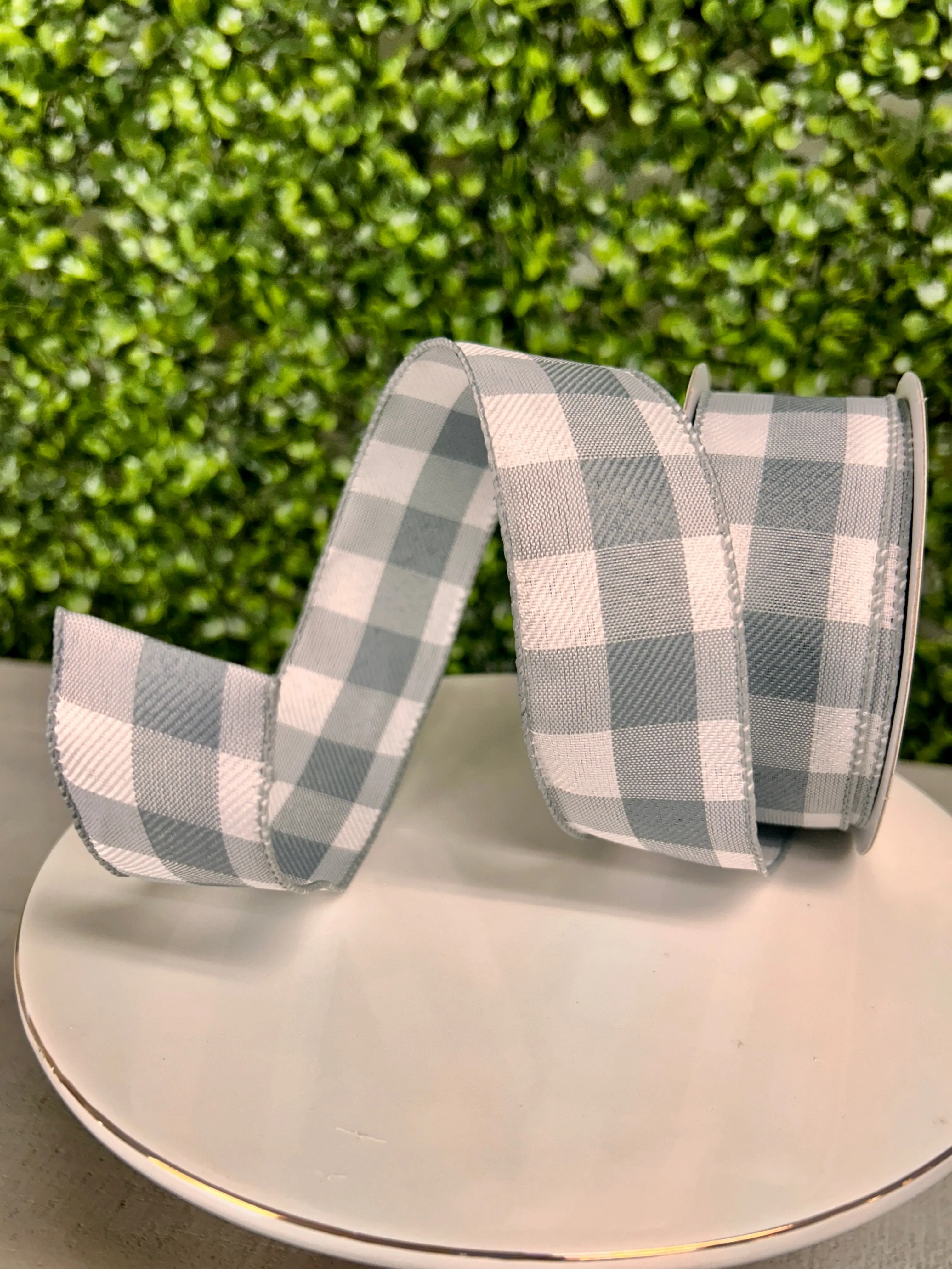 1.5 Inch By 10 Yard Grey Check Plaid Twill Ribbon