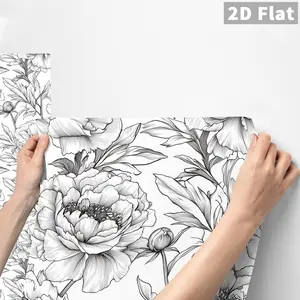 1PC QT Line Art Peony Wall Sticker - Frosted PVC Self-Adhesive Splash Guard, Removable Waterproof Oil-Proof Stain-Resistant, DIY Peel & Stick for Bedroom School Office Kitchen Backsplash Bathroom Furniture Stairs Tiles