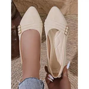 Women's Solid Color Cross Ankle Strap Ballet Flats, Ballerina Flats Shoes, Casual Comfortable Low Heel Shoes, Lightweight Breathable Daily Wear FootwearRAIMENTRY