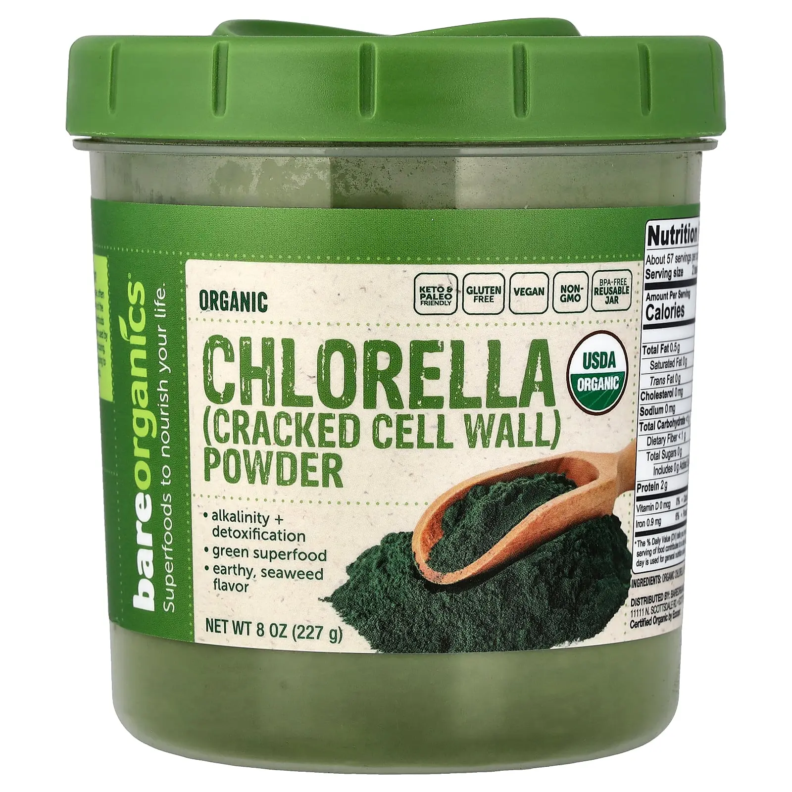 BareOrganics Organic Chlorella Powder, 8 oz (227 g)