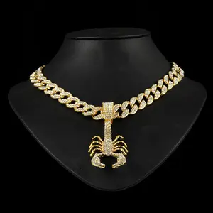 Men's Scorpion Scorpio Pendant Icy Cuban Chain Necklace, Hip Hop Punk Rap Style Jewelry, Perfect for Daily, Party and Festival