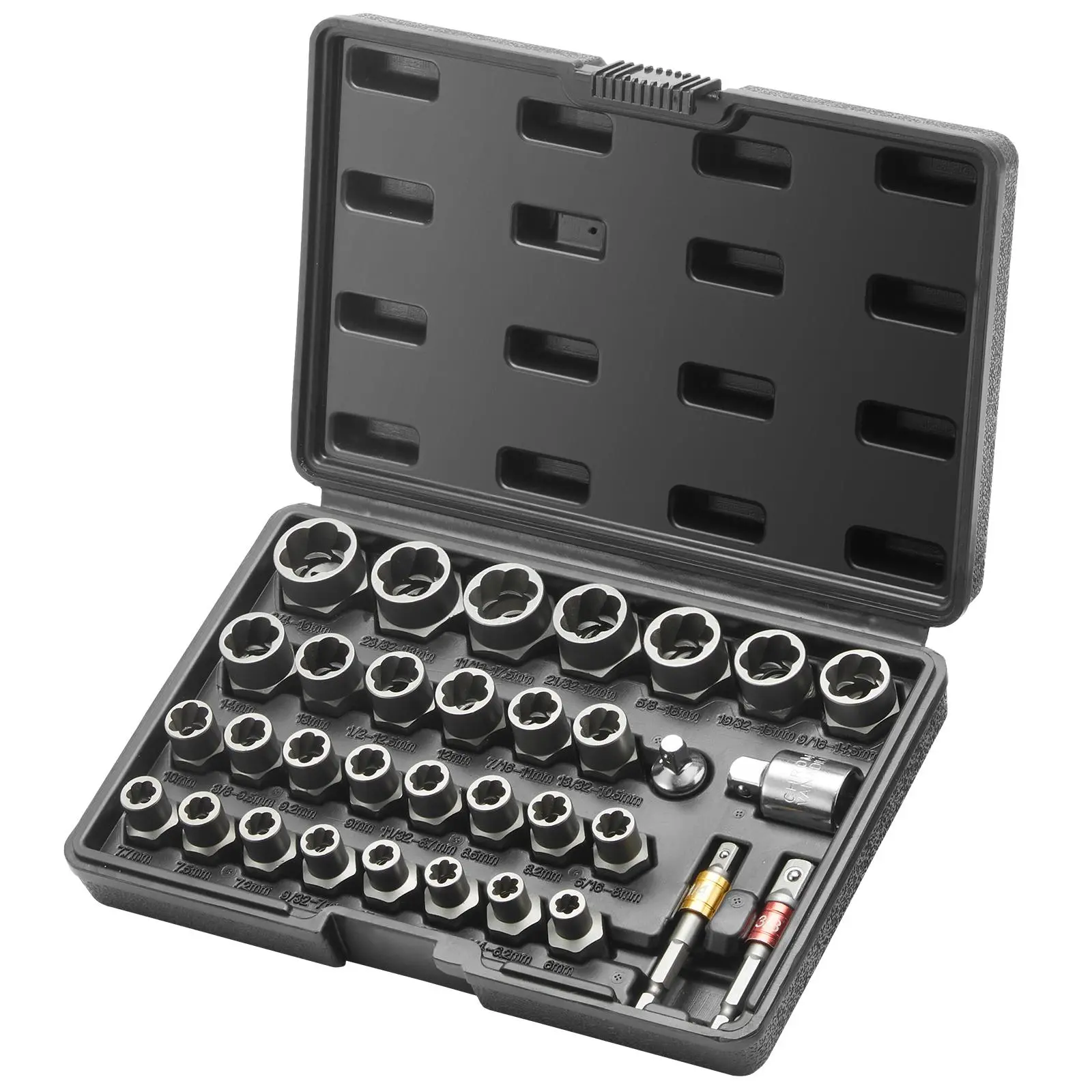 【DealsForYouDays】VEVOR Bolt Extractor Set, TikTokShopBlackFriday, 29-Piece Bolt and Nut Remover Set, 6mm to 10mm, 13/32" to 3/4", CR-MO Steel Extraction Socket Set with Storage Case, for Removing Damaged Rusted Bolts, Nuts and Screws Hex Wrenches