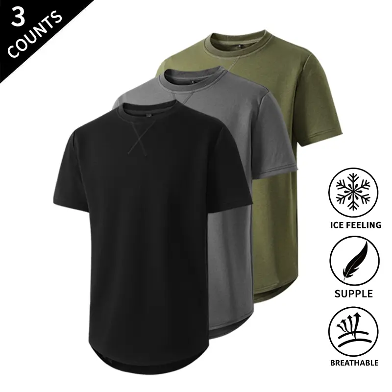 3 Pack Men's Summer Vibes Ice Feeling Breathable Short Sleeve T-Shirts, Soft Casual Crew Neck Tees for Daily Workout & Streetwear