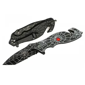 Supplies 8” Black Spider Web Assisted Open EDC Rescue Folding Knife