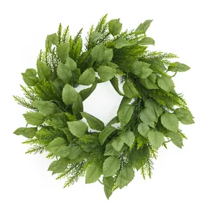 20 Inch Artificial Boxwood Wreath Lush Full Greenery Wreath Weather Fade Resistant PVC Classic Round Wreath for Front Door Porch Wall Mantel Farmhouse Modern All Season Home Decor
