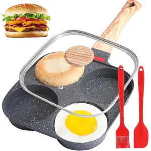 4-Cup Egg Pan,  Egg Pans Nonstick, Omelette Pan with Lid ,  Egg Frying Pan for Breakfast, Egg Sandwich, Hamburger, Pancake, Egg Skillet Suitable for Gas Stove & Induction Cookware