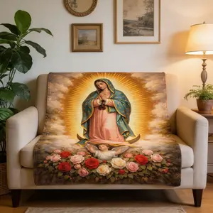 Our Lady of Guadalupe Catholic Christian Gift Soft Cozy Flannel Blanket Virgin Mary Religious Print Plush Throw Warm Fuzzy Bedroom Sofa Blanket Perfect Faith Gift for Women Mom Grandma Catholic Believers Birthday Holiday Home Decor