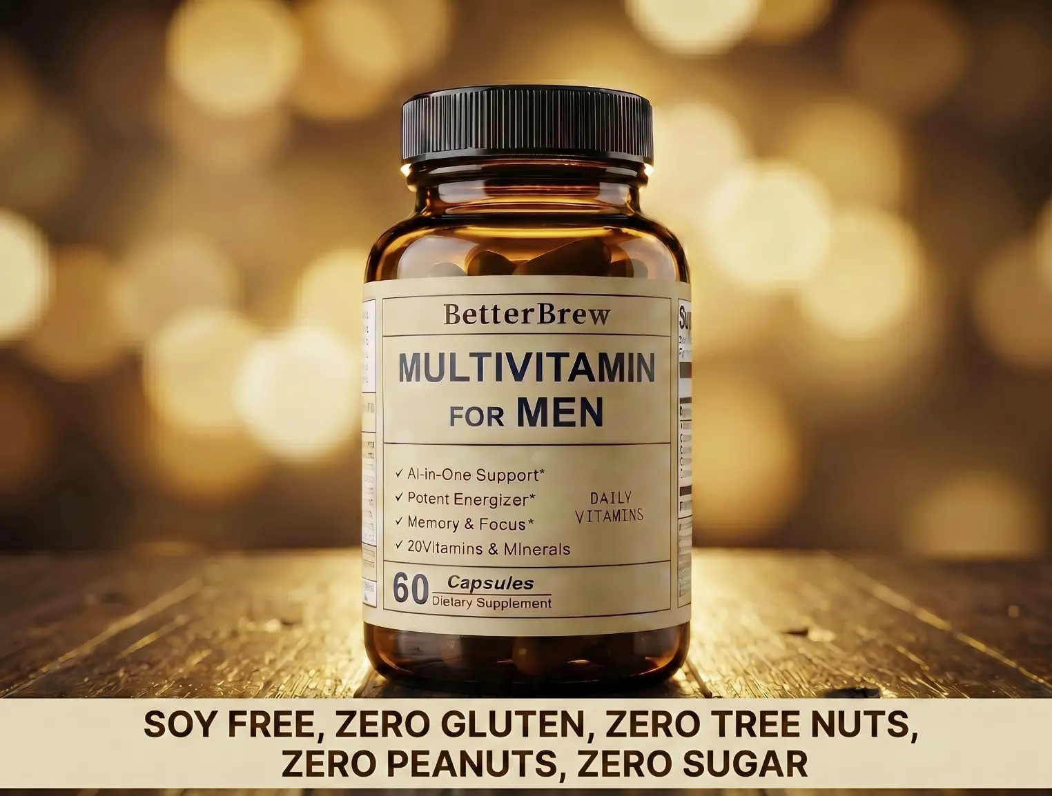 BetterBrew Multivitamin for Men: B Vitamins, Vitamins and Minerals For Focus and Energy Support – Daily Mens Multivitamins and Multiminerals – 60 Capsules