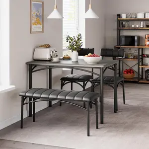 Garvee 4-Person Dining Table Set with Upholstered Chairs and Bench, Rectangular Kitchen Table Ideal for Small Spaces, Apartments, Homes, Studios, Available in Rustic Grey and Brown