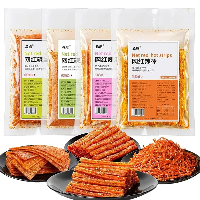 4 Pack Latiao Spicy Strips Chinese Snacks, Spicy Snacks Latio Spicy Strips 70g/2.46 Ounces per Pack, 4 Combinations Packed (Medium Spicy)