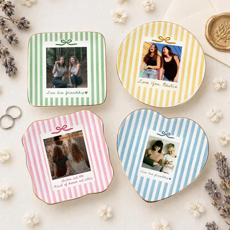 Personalised Bestie Photo Trinket Dish, Custom Jewelry Ring Dish, Ceramic Trinket Tray for Bestie, Bridesmaid Gift, Birthday Gift for Her