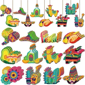 36 Pcs Cinco De Mayo Decorations Mexican Fiesta Ornaments Wooden Tree Ornaments Mexican Fiesta Hanging Decoration Piñata Sign for Cinco De Mayo Party Favors Holiday Supplies Tree Outdoor Decor