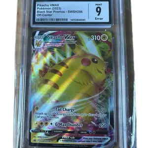 Pikachu VMAX Error Card Off Center Black Star Promos SWSH286 Mint 9 Card with Tail Charge & G-Max Thunder Abilities