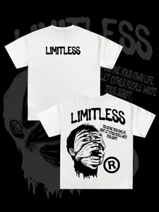 Vintage Distressed Dark Style Face Print Short Sleeve Men's Loose Couple T-Shirt, Casual Long Fitted Top Without Button or Zipper