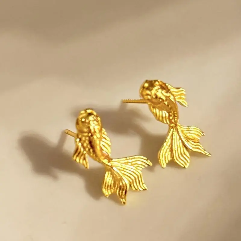 Female Copper Minimalist Koi Fish Earrings - Elegant Animal-Shaped Metal Dangles, Lucky Engagement Fashion Costume Jewelry, Animal Dangle, Koi Fish Shape