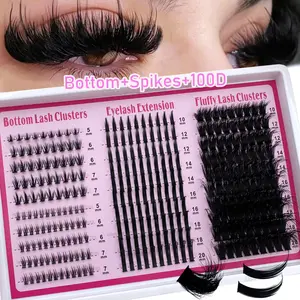 UMIRYAO 200D/160D/120D/100D80D/60D 4 IN 1 Lash Clusters Long 6-20mm Lash Spikes lower eyelashes Reusable Bottom Lashes Eyelash Clusters Volume Individual Lashes DIY Spiky Lash Extension Manga Cluster Eyelash Extensions Mink Strips Lashes Thick