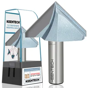 KEENTECH 90 Degree V Groove Router Bit for Woodworking with 1/2" Shank, Industrial Grade Carbide, 2" Diameter x 1-11/64" Cutting Depth, with Storage Case