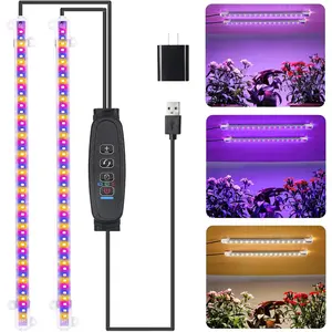 Two Strip Growing Lamp for Indoor , Red & Blue & Yellow Full  LED Grow Light Strips with Auto /Off 3/9/12H Timer,10 Dimmable Levels for Green House Succulent (2  13 in)