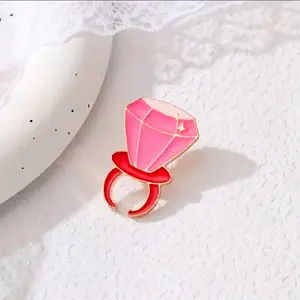 Ring Pop Shaped Brooch Ring Shaped Brooch with Pink Gemstone Design and Red Base for Fashion Accessories