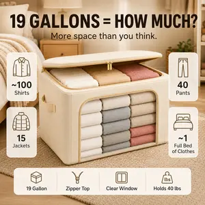 Large Oxford fabric Linen High Capacity Storage Box with Zipper, Multi-Functional Organizer for Clothes Bedding Bedroom Closet Office Car Trunk Clothing Storage Organizer
