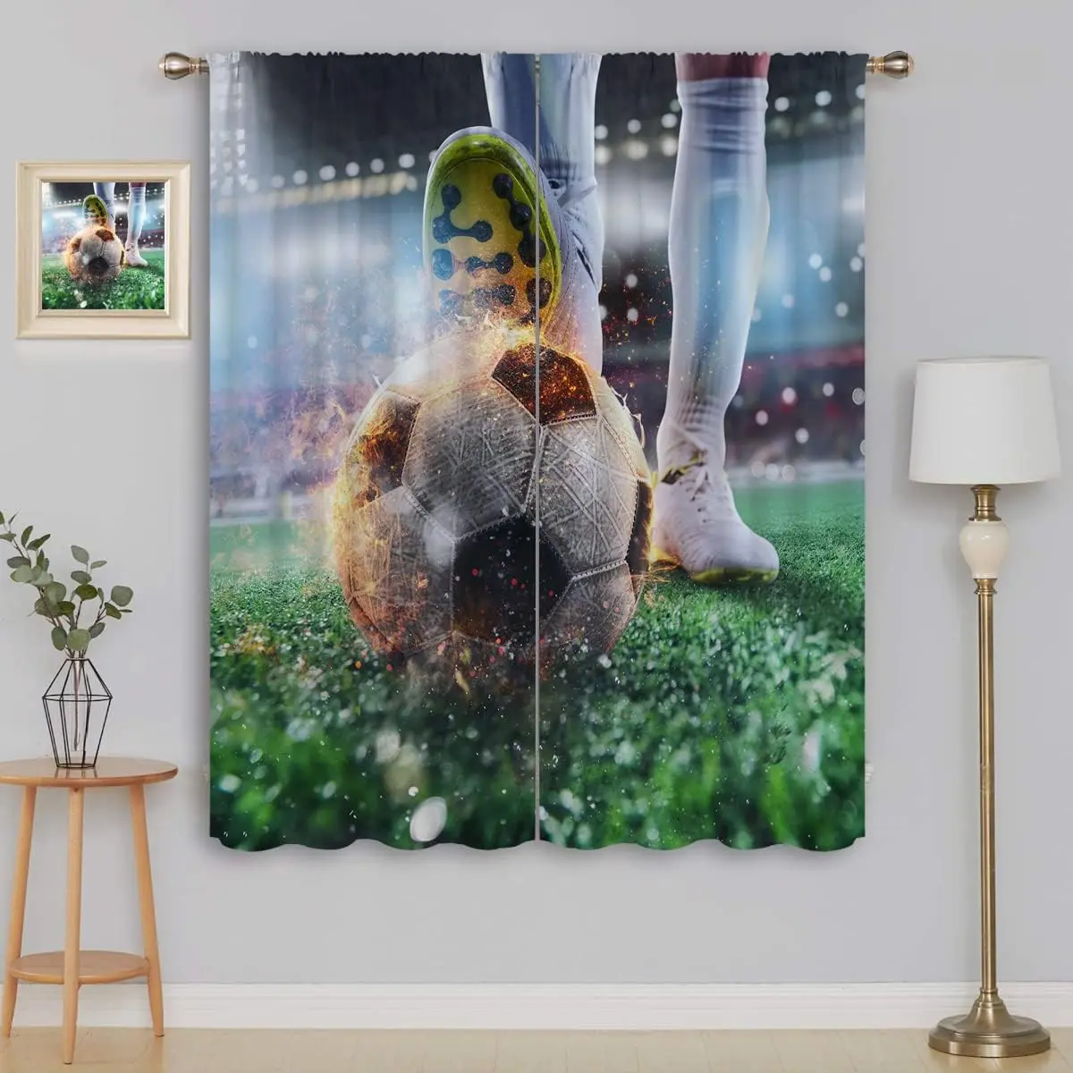 Soccer Player Stadium  Curtains, Boys Room / Sports Bar Decor, Sports Themed Kitchen Curtains Decor , High Energy Sports Home Decor,Boys Bedroom Makeover,Decorative curtains that can be used in both the kitchen and the bedroom,Summervibes