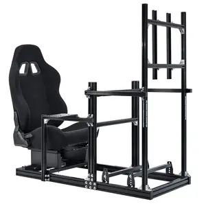 Supllueer 3060 Aluminium Alloy Racing Simulator Cockpit Stand With Black Seat & Monitor Stand for G25 G27 G29 G920 G923 T300RS Steering Wheel Stand No Pedal Shifter Steering Wheel Monitor