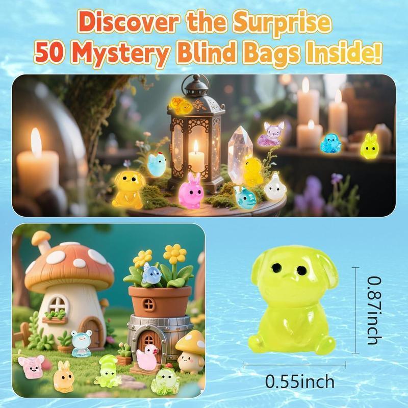 Magical Glow-in-the-Dark Mini Resin Animals (Assorted Styles & Colors) | 20/50/100pcs Holiday Value Packs Ideal for Fun Unboxing, Fairy Garden Displays & Kids/Teens Party Favors