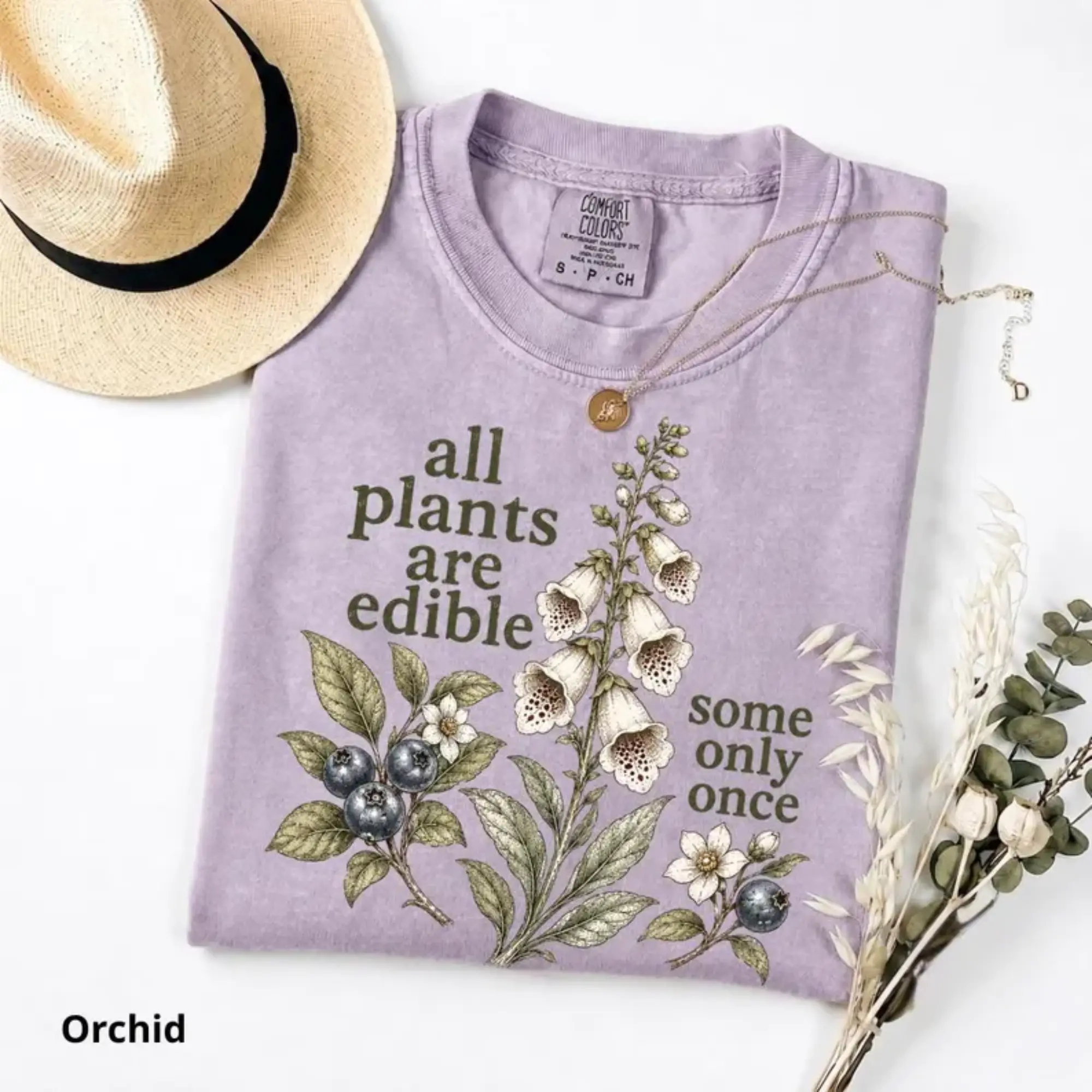 Comfort Colors All Plants Are Edible Some Only Once T-Shirt, Funny Botanical Foraging Graphic Tee, Dark Humor Cottage Shirt, Vintage Gardener Gift
