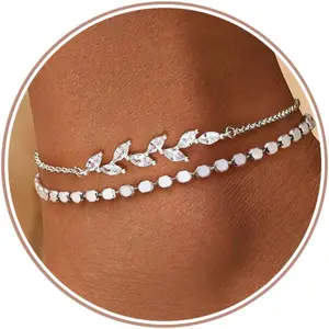 CASSIECA Silver Ankle Bracelets for Women Anklets Adjustable Women’s Anklets Layered Ankle Bracelets Waterproof Silver Women Beach Jewellery