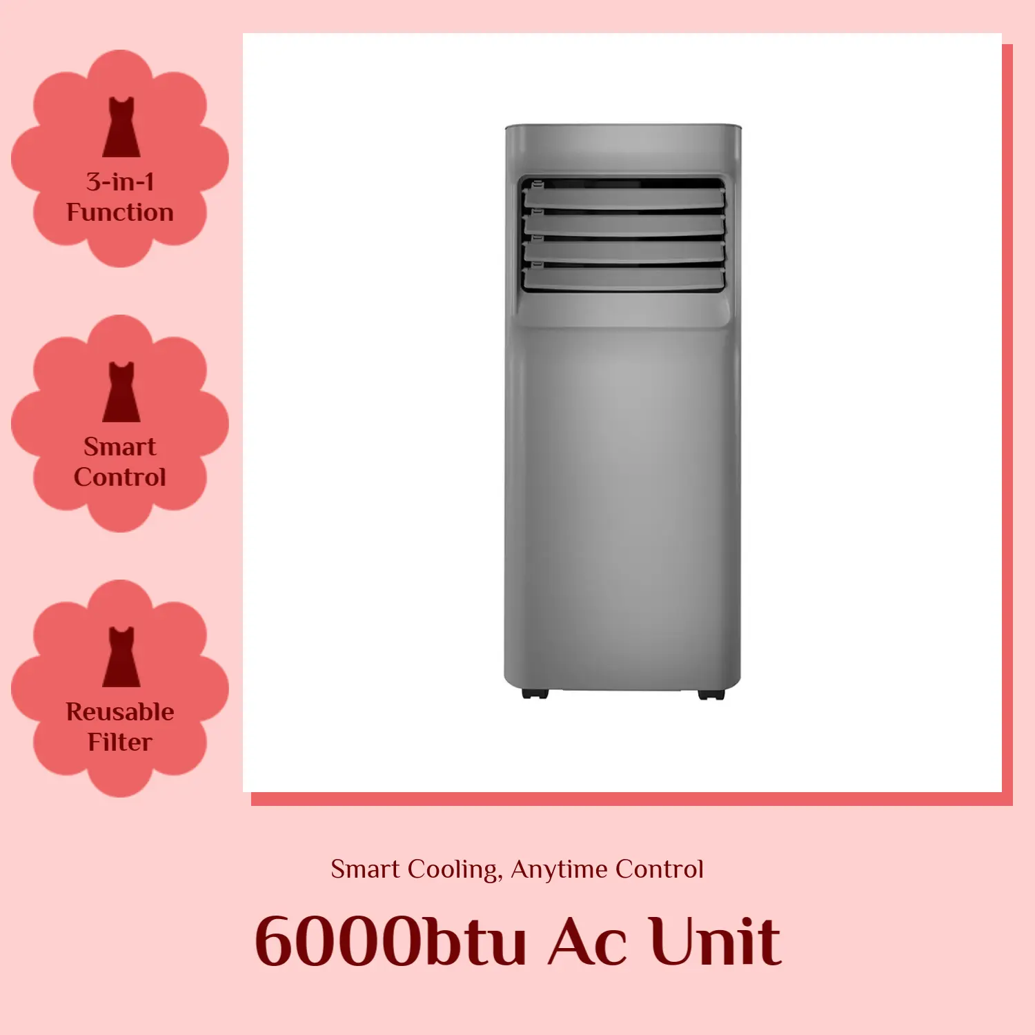 Midea  6000 BTU DOE  Smart Portable Air Conditioner (Like New) - 3-in-1 AC Cools up to 250 sq ft, Quiet Room Cooler with Dehumidifier & Fan, Works with Alexa/Google Assistant, Window Installation Kit Included