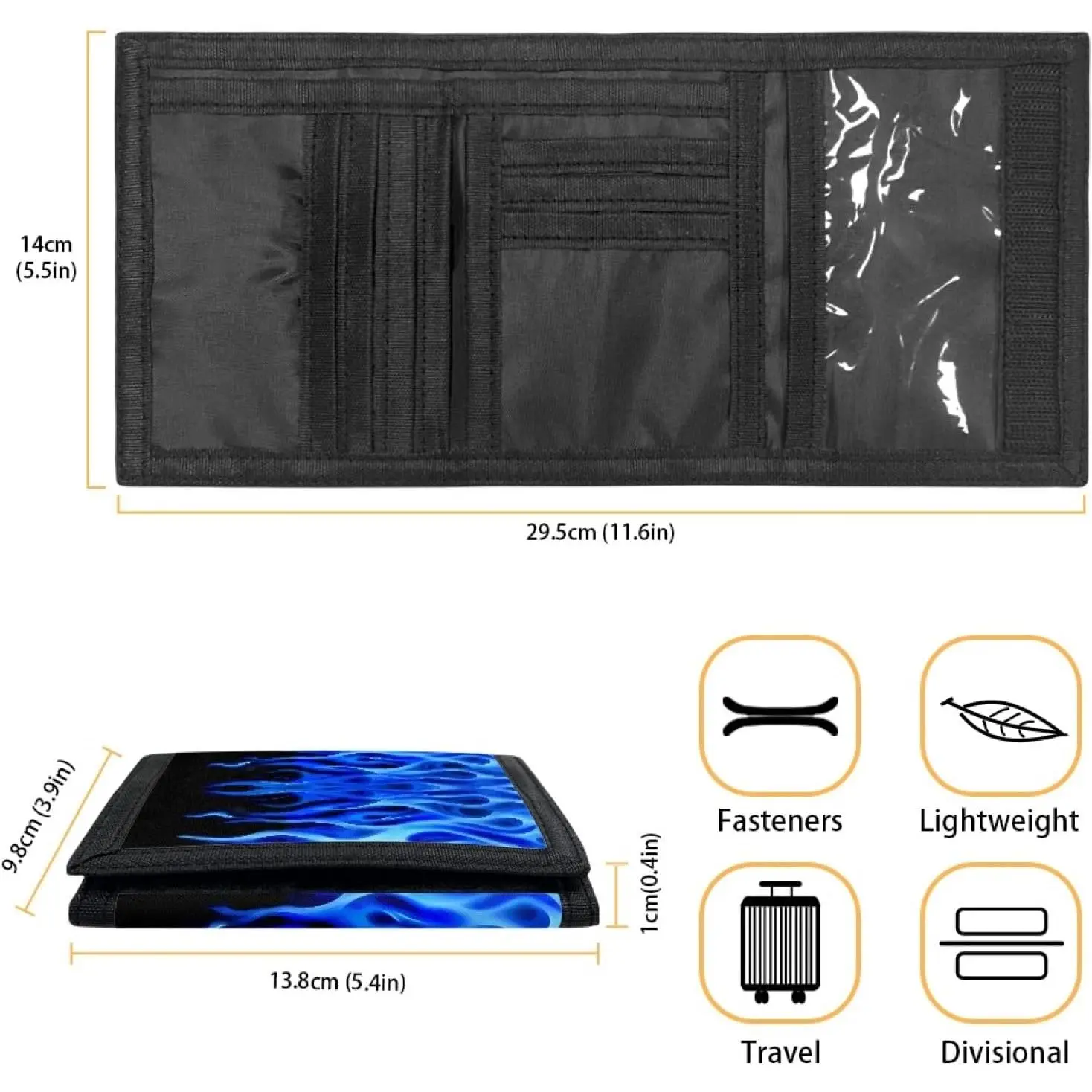 Kids Boys Girls RFID Trifold Canvas Wallet - Blue Flame Fire Print Slim Novelty Credit Card Holder Black Waterproof Durable Outdoor Travel Money Organizer Secure Blocking Lightweight Compact Design Kids Boys Girls RFID Trifold Canvas Wallet - Blue Flame Fire Print Slim Novelty Credit Card Holder Black Waterproof Durable Outdoor Travel Money Organizer Secure Blocking Lightweight Compact Design