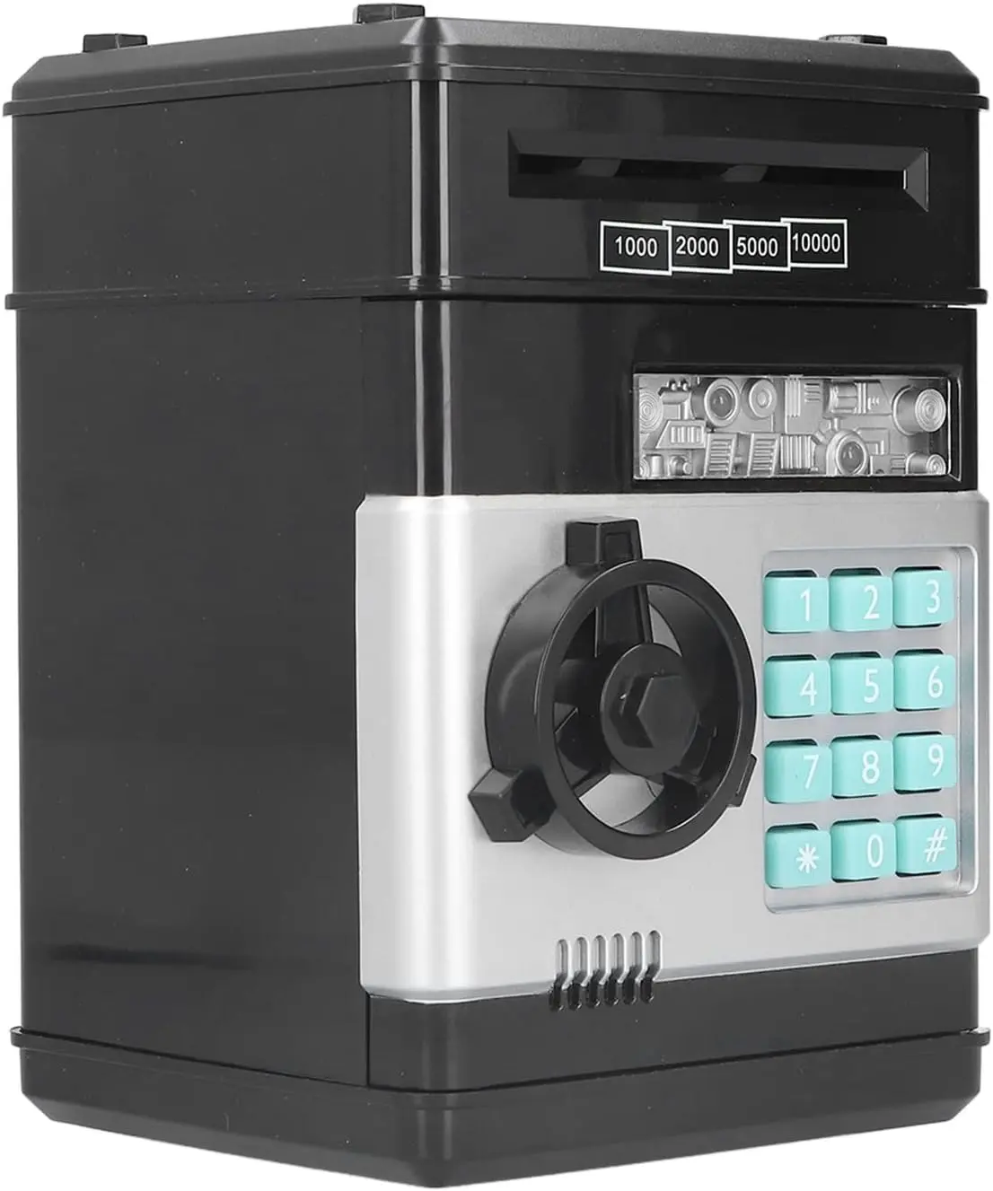 Mini ATM Piggy Bank ATM Machine Best Gift for Kids,Electronic Code Piggy Bank Money Counter Safe Box Coin Bank for Boys Girls Password Lock Case (Black)