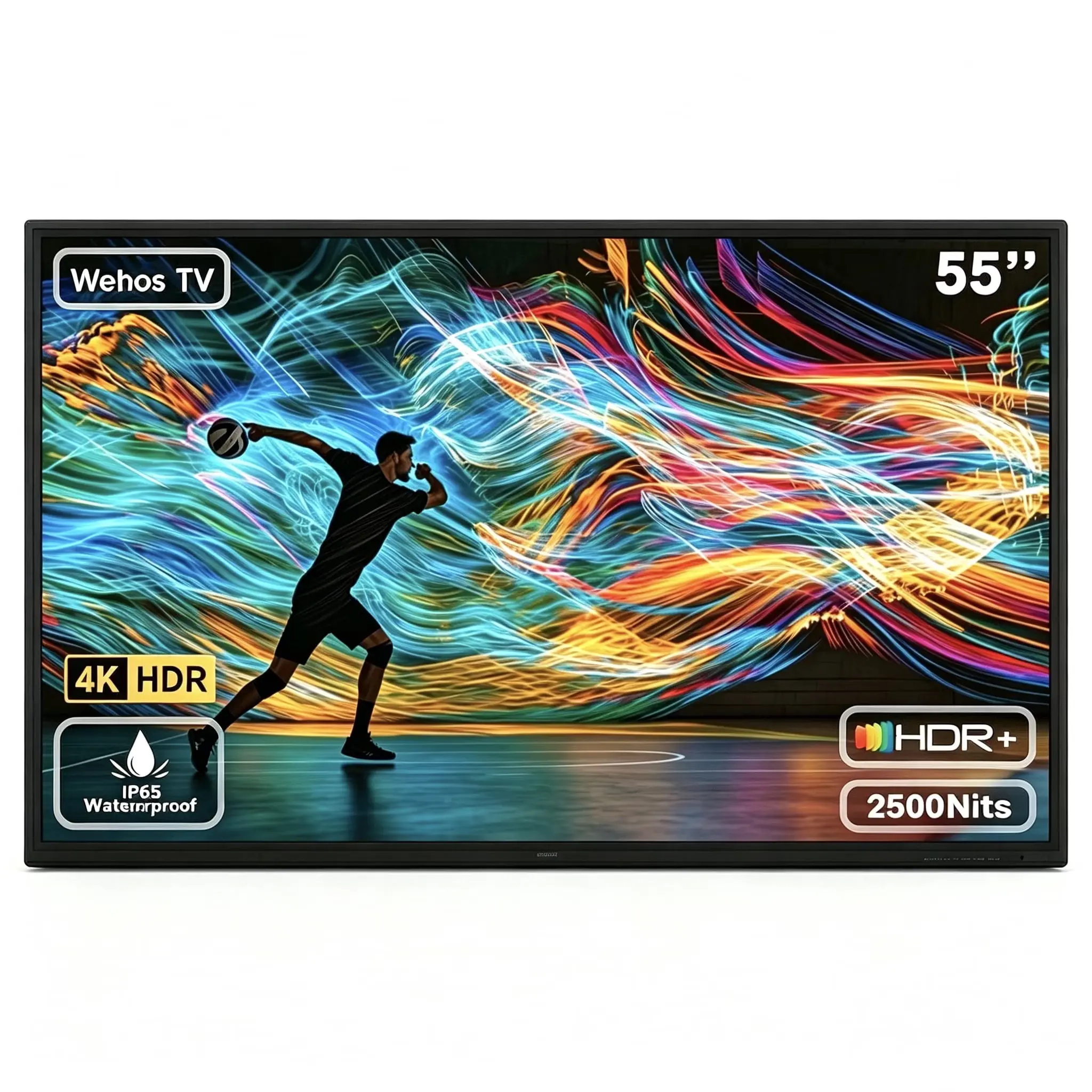 WELE 55" Outdoor TV, 4K HDR 2500-Nits Direct Sun Visible IP65 Waterproof Dustproof All-Weather Smart TV with Wi-Fi Bluetooth & Remote for Patio