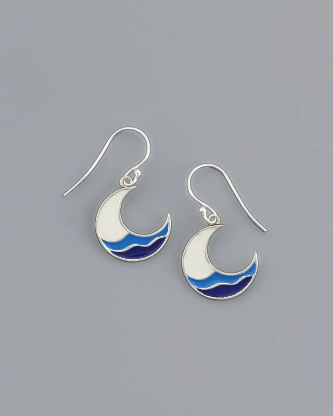 Sterling Crescent Moon Wave Earrings