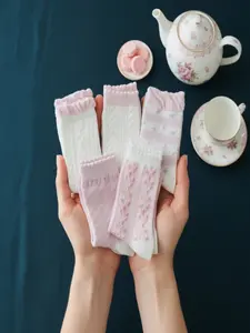 Women's Floral Socks, Outdoor Sweet Style, Spring Summer Stackable Ankle Socks, Simple Lace Japanese College Wind Mid-Calf Socks