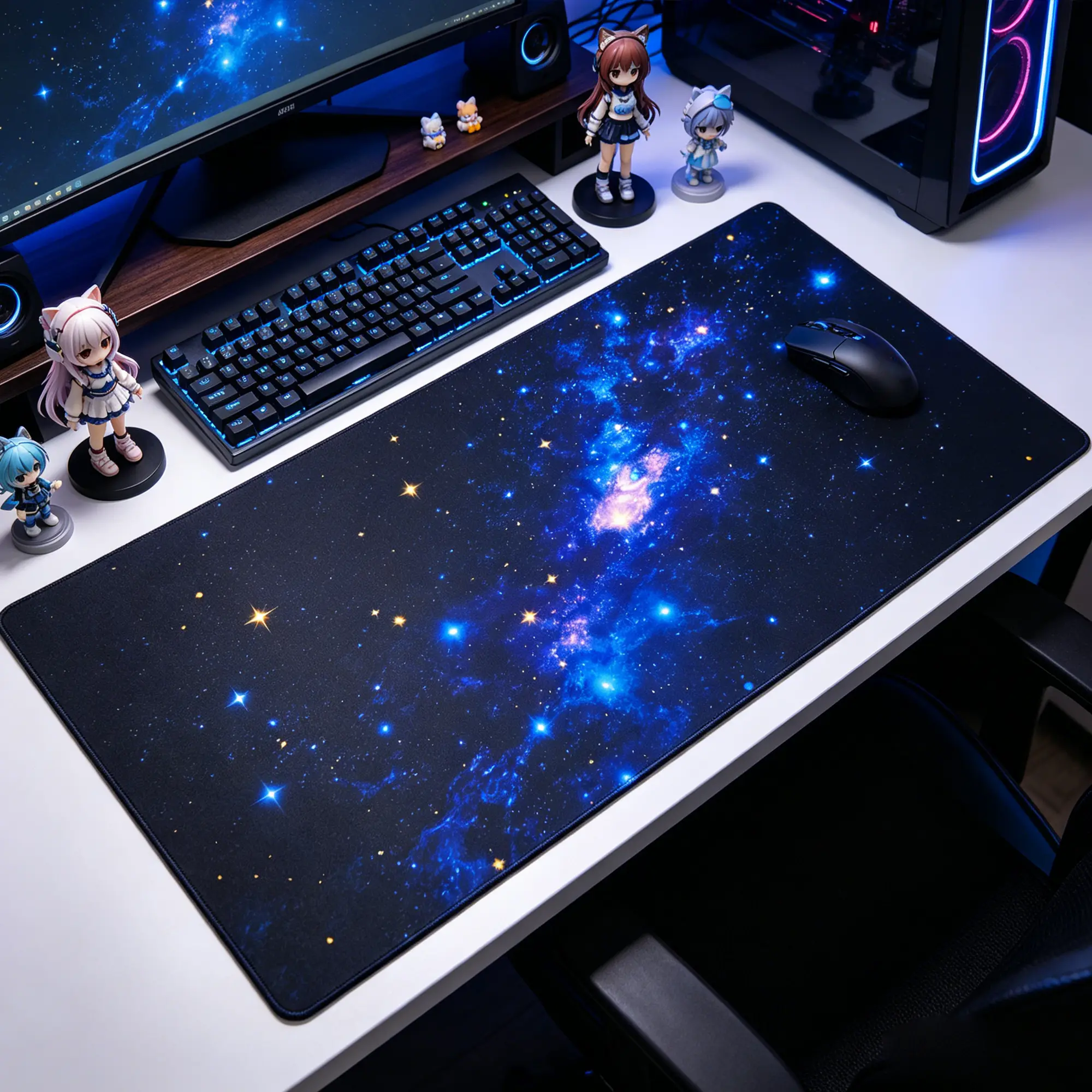 XL Size Galaxy Space Nebula Print Gaming Mouse Pad Desk Mat - 31.1x15.7x0.12 in, Non-Slip Rubber Base, Stitched Edges, Easy Clean, Desk Protection, Captivating Galaxy Space Design for Office Home Computers, 31.1 X 15.7 X 0.12 Inches