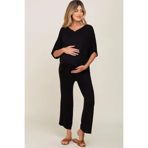 Black Cropped Pant Maternity Set