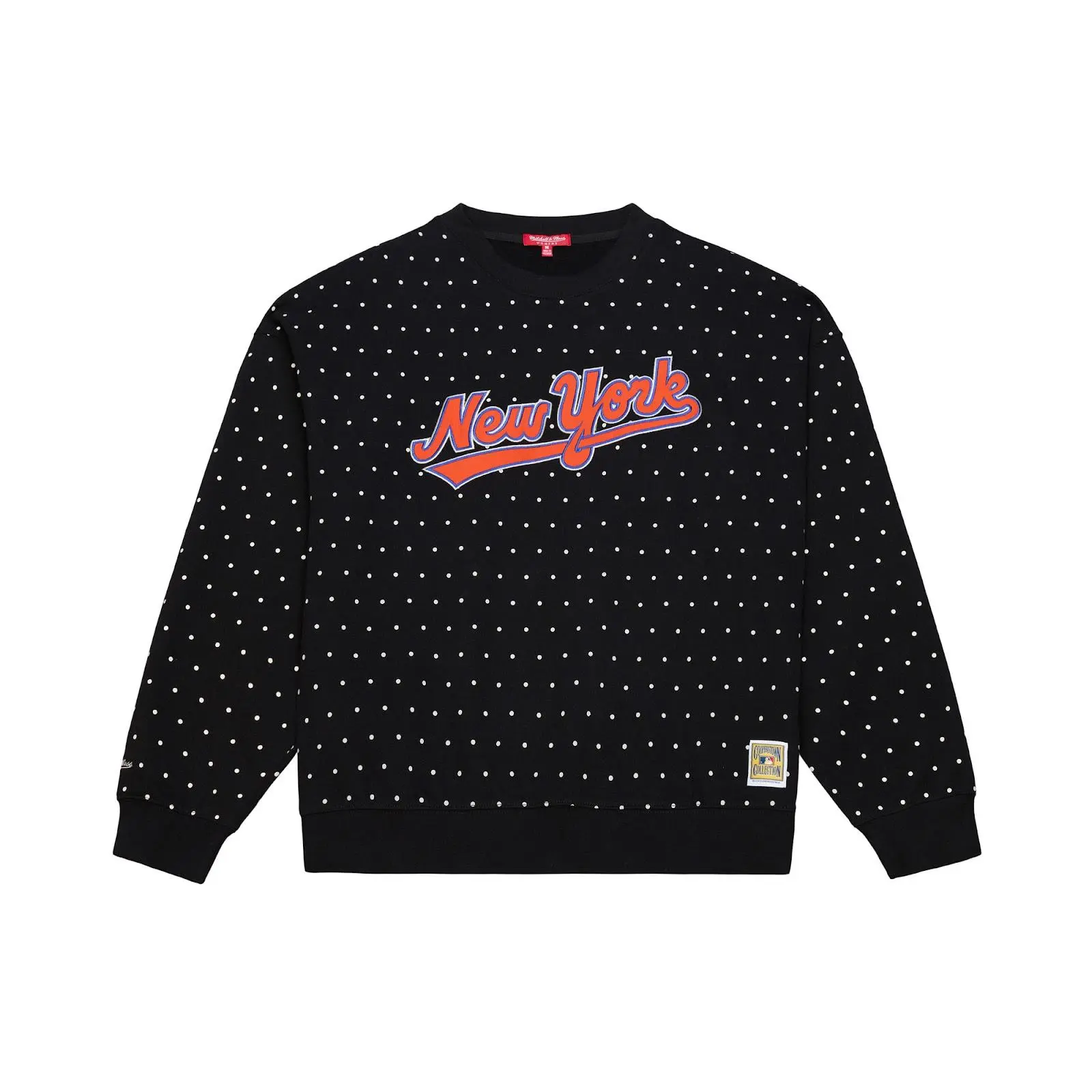 Women's New York Mets Black Polka Dot Crewneck Sweatshirt MLB Throwback Vintage Fan Gear Mitchell & Ness