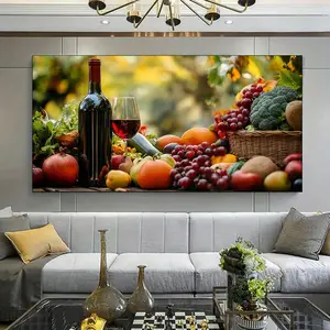 1 piece framed canvas painting, large canvas art, modern canvas wall painting - vibrant fruit and vegetable still life painting, modern kitchen art work, bedroom wall decor |   modern still life theme, suitable for living room, bedroom office decoration.