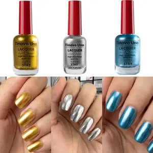 Tinovo Uno 3-piece metal mirror nail polish, baking-free, fast drying and long-lasting, high-flash chrome-plated nail salon manicure effect, suitable for holiday parties