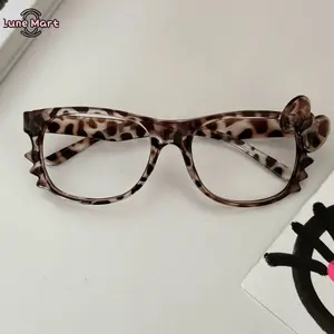 Lune Women's Kawaii Y2k Kitty Leopard Print Non-Prescription Glasses - Cute Cartoon Nerd Frames Trendy Decorative Fashion Eyewear Accessories
