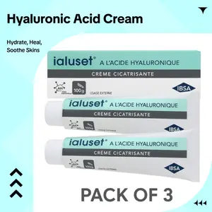 [PACK OF THREE] FREE US SHIP IBSA Ialuset Hyaluronic Acid Cream 3.3 oz 100g Pack of Three Moisturizing & Cicatrisant Skin Repair Soothing Moisturizers for Sensitive Skin Moisture Hydrate