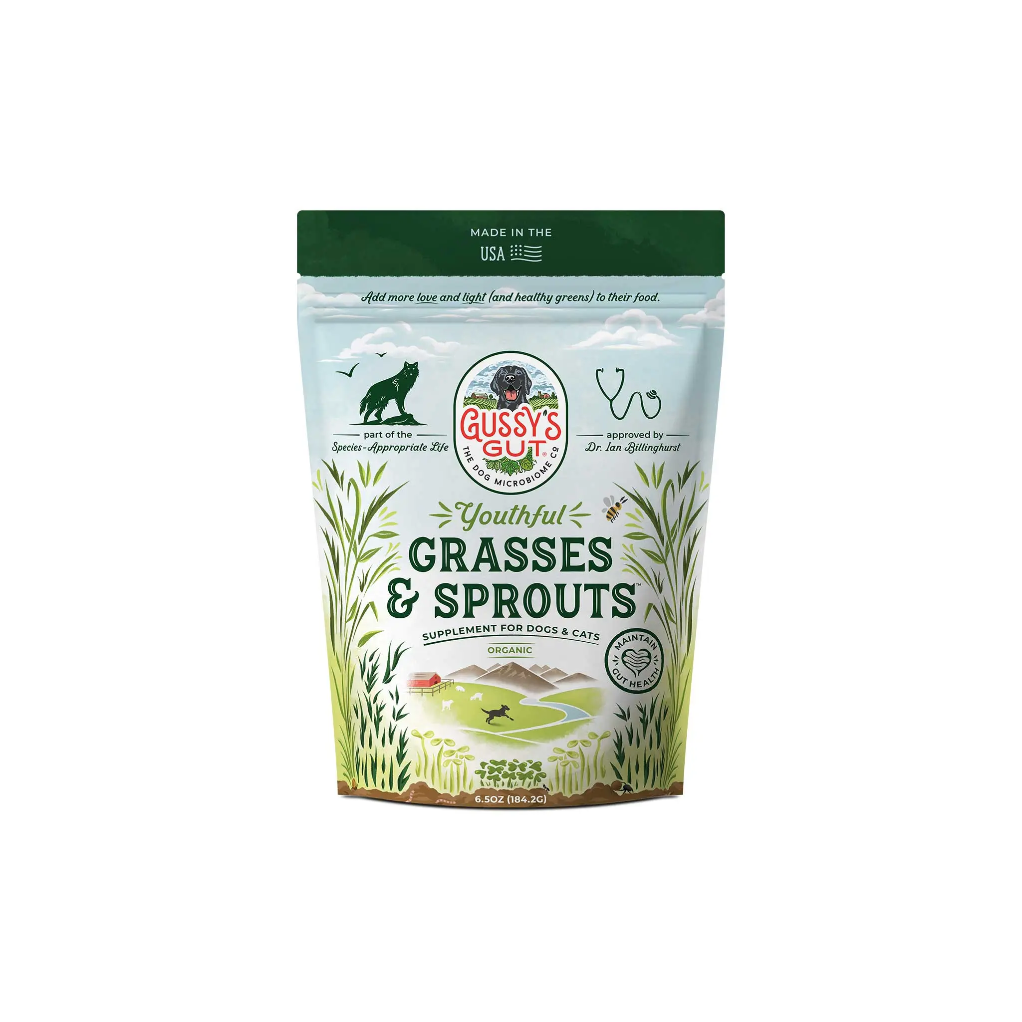 GUSSY'S GUT Fermented Blend for Dogs - Wheatgrass, Barley Grass, Broccoli Sprouts, Alfalfa Sprouts Mix, Reduces Grass-Eating Behavior, Supports Gut Flora, Digestion & Vitality (All Breeds & Ages)