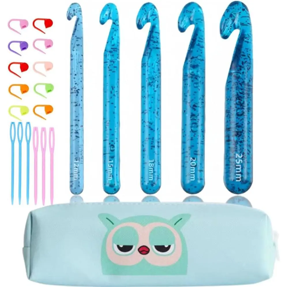 Large Crochet Hooks,25mm 20mm 18mm 15mm 12mm Crochet Hooks for Chunky Yarn,Big 12 mm-25 mm(Blue)