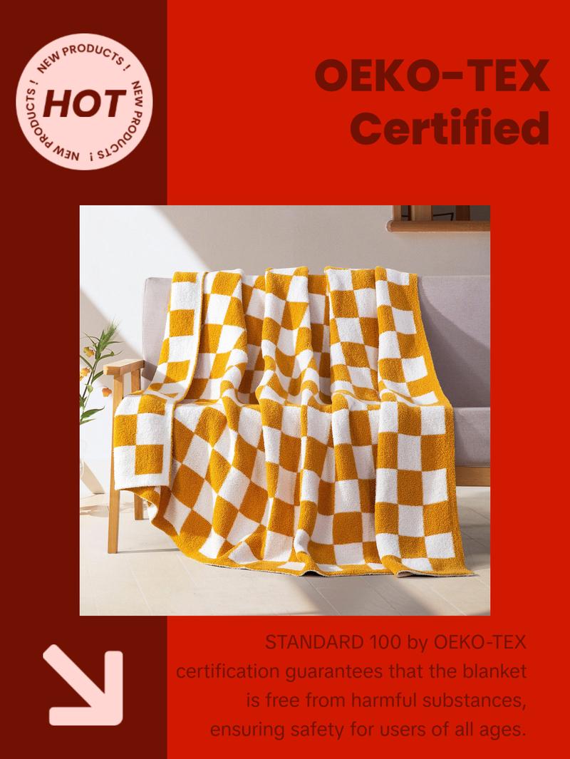 Elegant Comfort Ultra-Soft Checkered Knitted Throw Blanket, 50" x 70" – Lightweight, Breathable, All-Season Feather-Knit Design, Perfect Holiday Gift