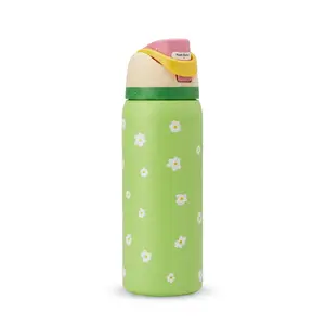 Owala FreeSip Insulated Stainless Steel Straw Water Bottle, BPA-Free Sports Water Bottle, Travel-Friendly, 32 oz, Green Floral Series