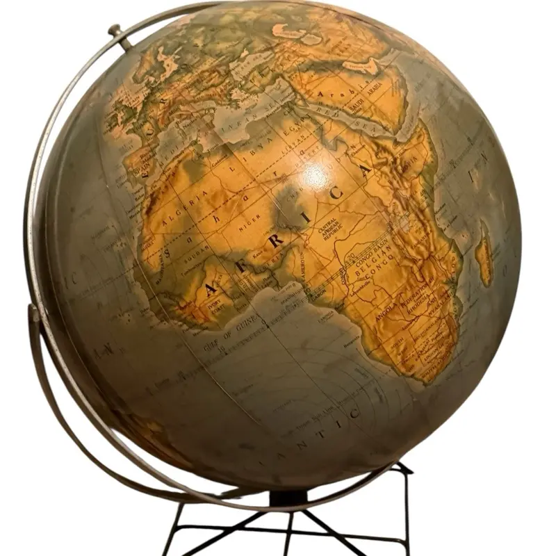 16” Nystrom Antique World Globe, 1950’s Original Stand